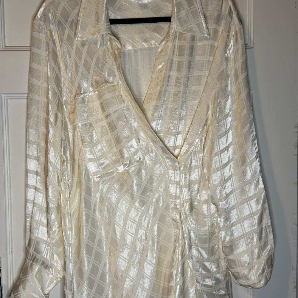 Topshop Cream Textured Blouse